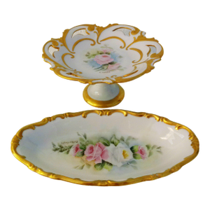 Mid-Century Floral Porcelain Vanity Set, a Pair