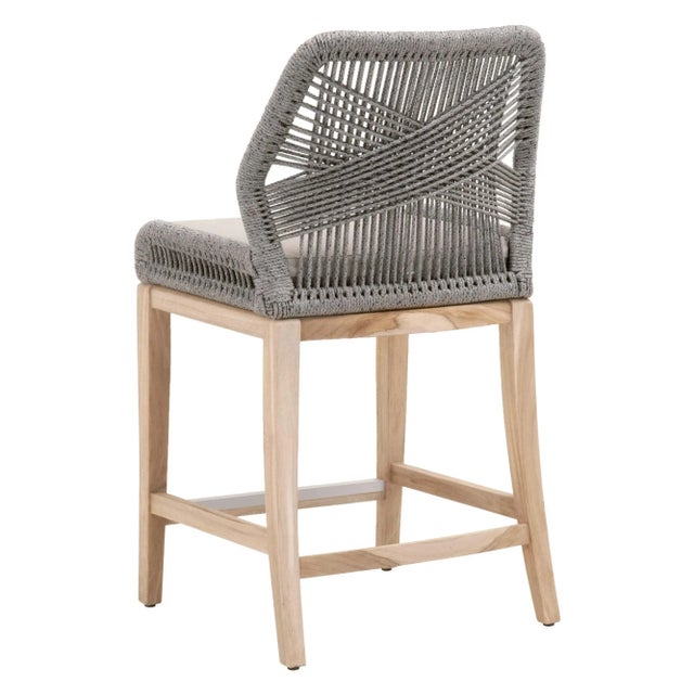 Wood Loom Outdoor Counter Stool, Smoke Grey Teak with Platinum Rope For Sale - Image 7 of 10