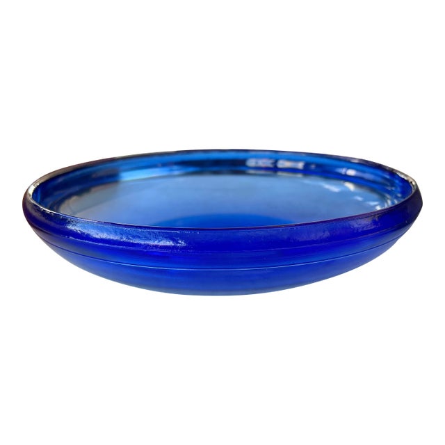 Vintage Large Cobalt Blue Glass Bowl for Serving or Decoration For Sale
