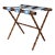 Vintage Walnut Faux Bamboo Folding Luggage Rack With Needlepoint Straps For Sale
