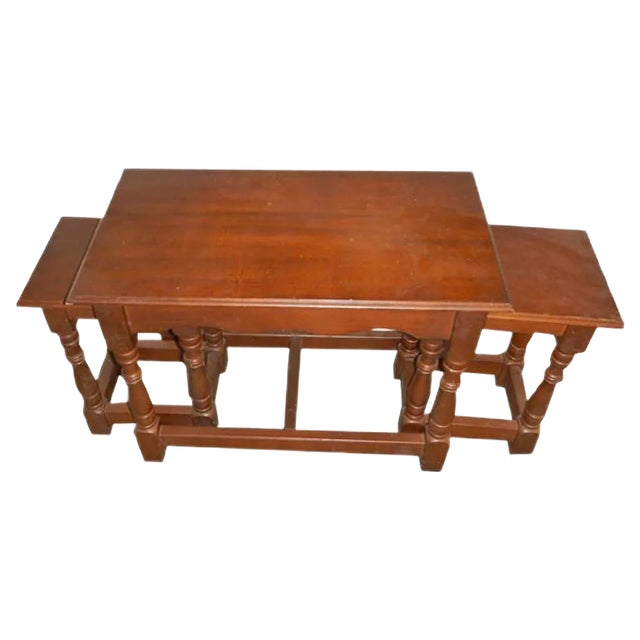 Beech Coffee Table with Stools, Set of 3 For Sale