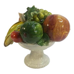 Mid-Century Majolica Centerpiece Hand Painted Porcelain Fruit Compote, Italy