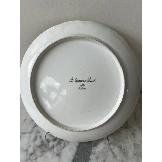 Early 20th Century “The American Quail” After A. Pope Mustard Color, Handpainted, and Marked Decorative Porcelain Plate With 18kt Gold For Sale - Image 5 of 6