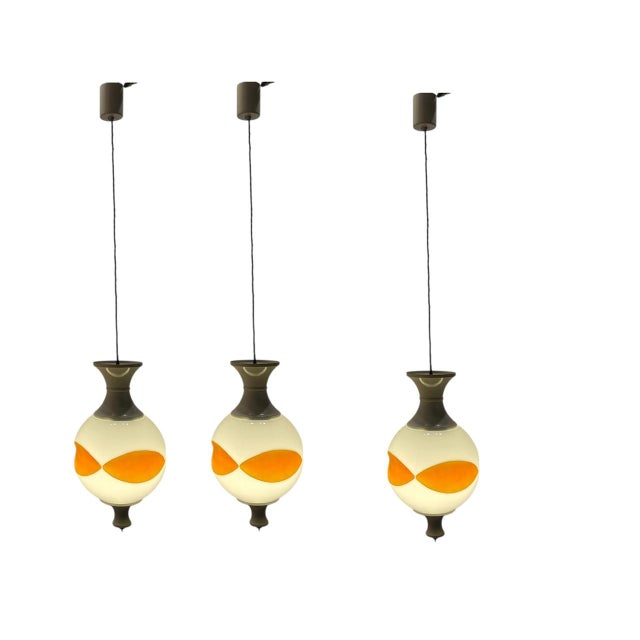 Space Age Pendant Lights in White Opaline Glass, Italy, 1970s, Set of 3 For Sale - Image 13 of 13