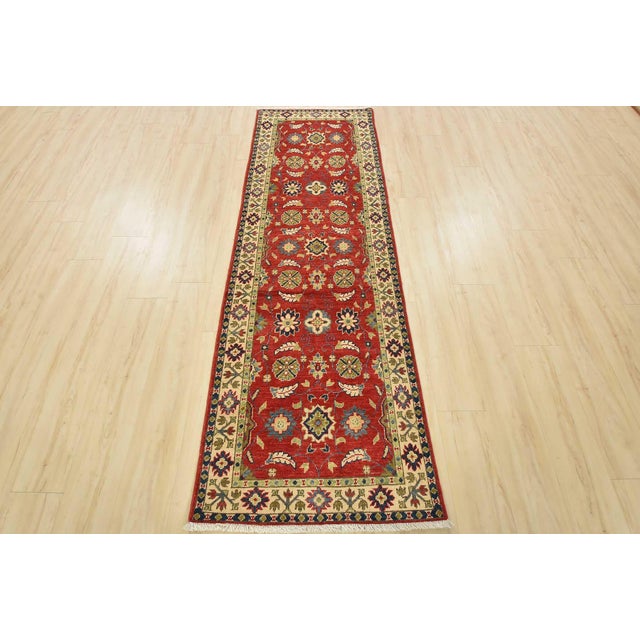 Farmhouse Kazak Runner 2’8” X 8’3” Red Wool Traditional Hand-Knotted Oriental Rug For Sale - Image 3 of 12