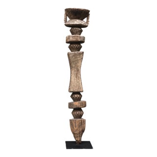 Large Antique Abstract Hand-Carved Nupe House Post on Custom Stand For Sale