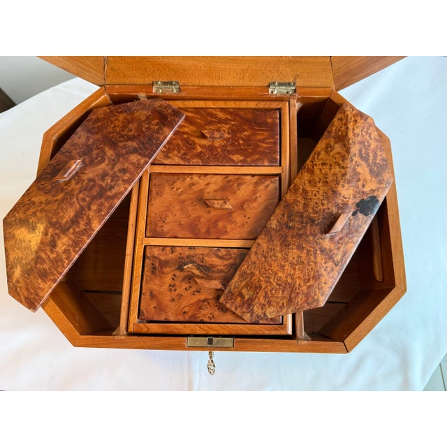 Wood Vintage Handmade Folk Art Burl Wood Jewerly Box For Sale - Image 7 of 11