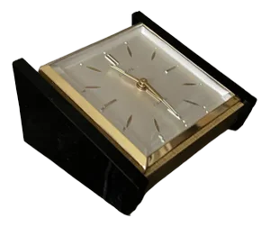Mid-Century Modernist Black and Gold Table Clock, 1960s