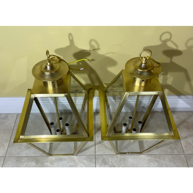 Brass Pair of Four Sides Solid Brass Handcrafted Hanging Lanterns For Sale - Image 8 of 11