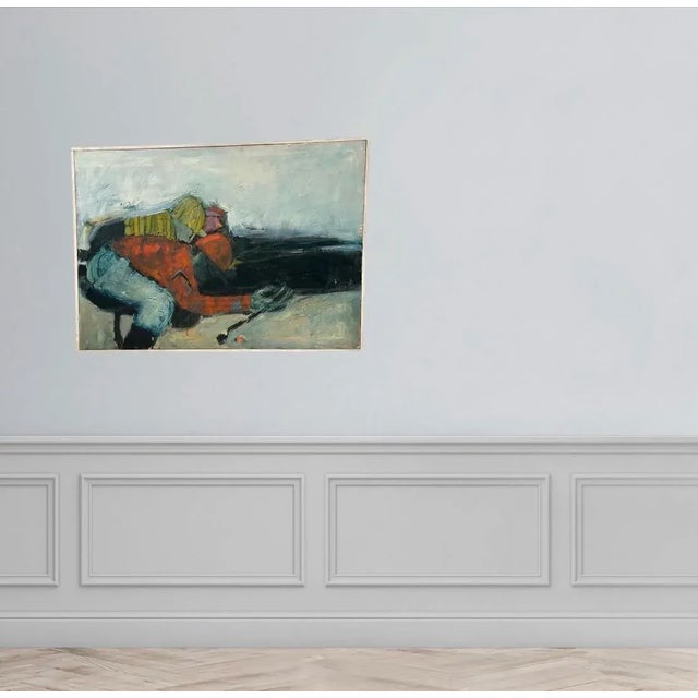 A striking oil painting of a downhill skier. In fact, at times when looking at the painting over and over it appears that...