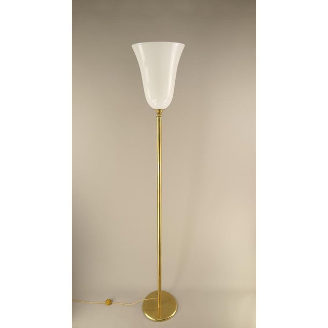 Gold Large French Art Deco Brass Floor Lamp with Opal Glass Shade, 1920s For Sale - Image 8 of 10