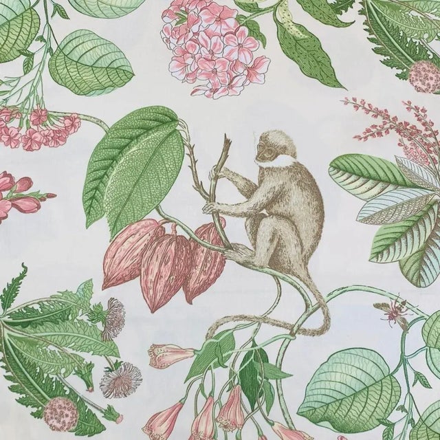 2020s Contemporary Designer P Kaufmann Lydia Irwin Ivory, Pink, Green & Tan Botanical Floral Jungle Leaves Monkey Tropical Pillow Covers- a Pair For Sale - Image 5 of 7