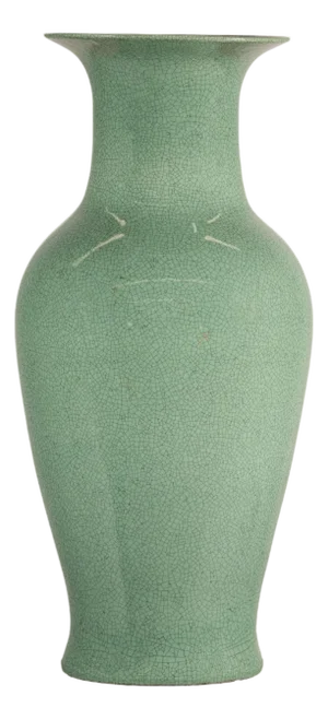 Vintage Tall Chinese Celadon Crackle-Glazed Palace Jar with Flared Rim