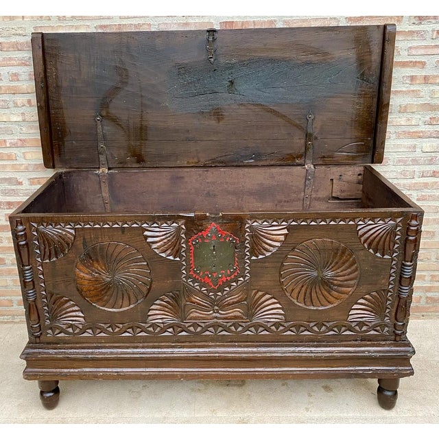 Antique Spanish Baroque Walnut Trunk with Carved Frame, 1890s For Sale - Image 13 of 17