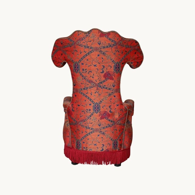 Large Armchairs in Red Silk with High Curved Backs and Scrolled Armrests, France, Early 20th Century, Set of 2 For Sale - Image 9 of 11