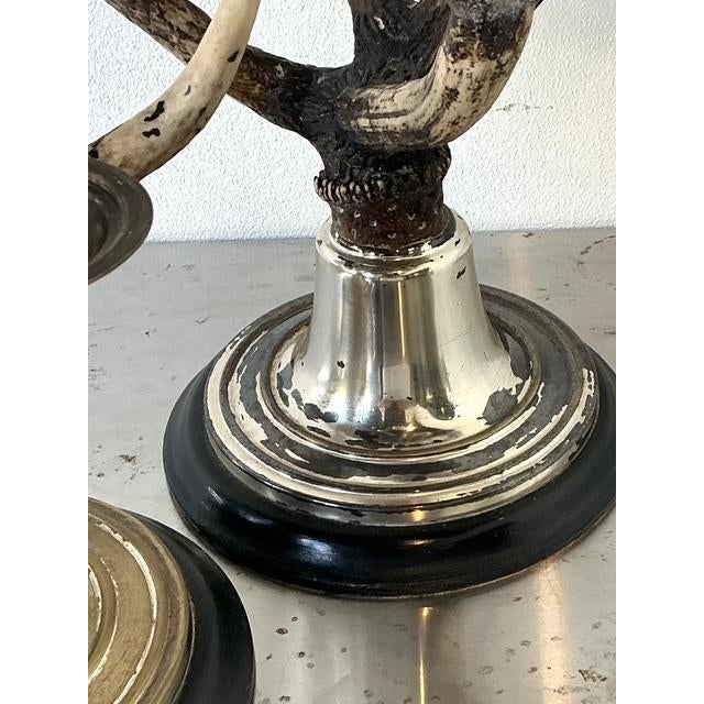Silver Vintage Natural Deer Antler Candlesticks - A Pair For Sale - Image 8 of 12