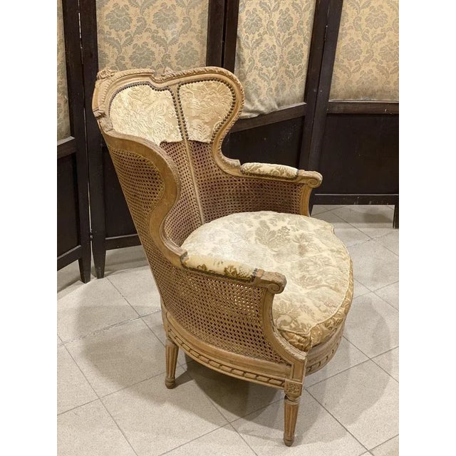 Set with 2 Armchairs 1 Footstool with Chaise Longue in Vienna Straw, France, 1800s, Set of 3 For Sale - Image 9 of 12