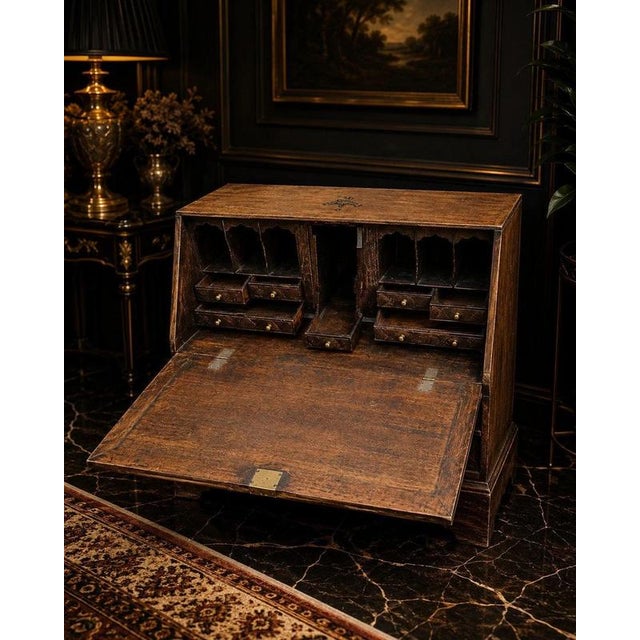 18th Century 18th Century Carved Oak Fall-Front Bureau with Fitted Interior, 1760 For Sale - Image 5 of 10
