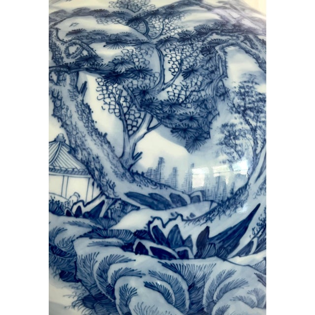 Large Chinese Artist Signed Blue and White Porcelain Floor Vase, Mountains, Lakes & Waterfalls (Shan Shui) Landscapes, For Sale - Image 13 of 16