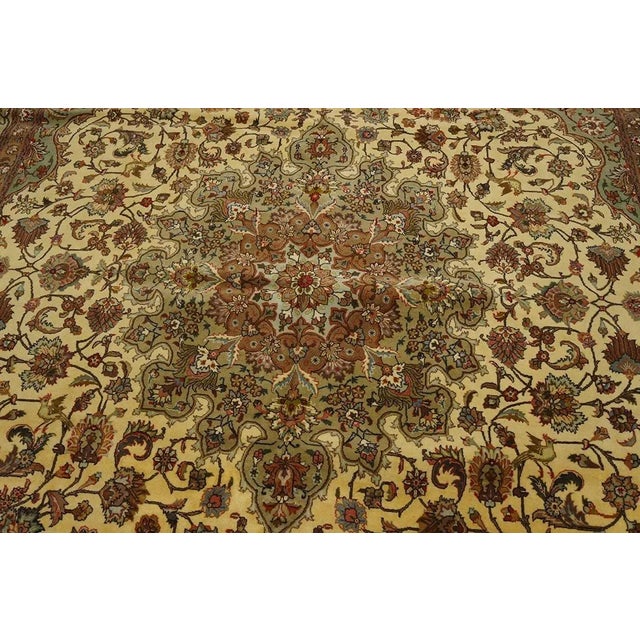 1940s Ivory Ground Medallion Antique Tabriz Northwestern Knotted Wool Carpet Rug For Sale - Image 4 of 6