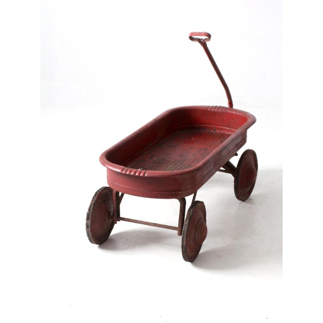 Red Mid-Century Red Toy Metal Wagon For Sale - Image 8 of 12