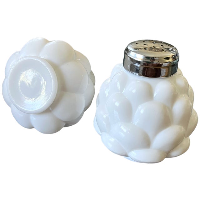 Bunny Williams Home 1940s White Milk Glass Artichoke-Form Salt & Pepper Shakers - Pair For Sale - Image 4 of 9