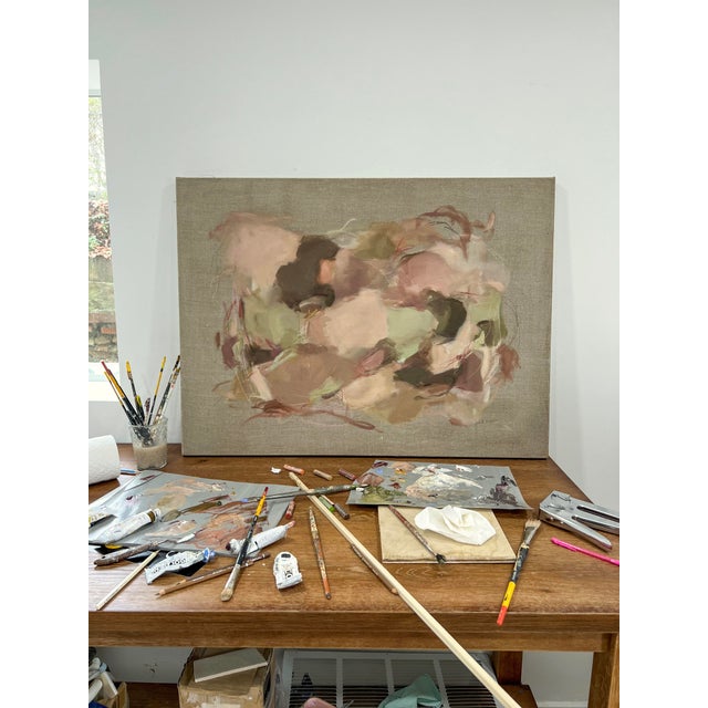 30x40 Original Abstract on Raw Linen – Mixed Media (Acrylic, Chalk, and Pastel) Soft, organic, and richly layered — this...