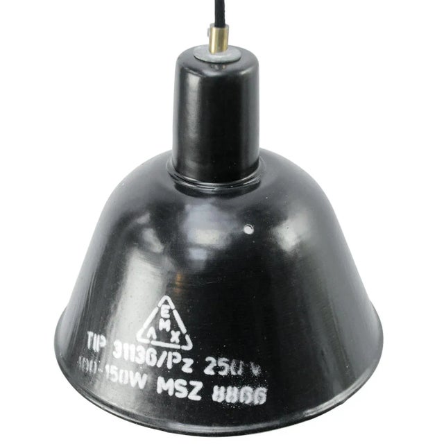 Small pendant industrial. black enamel. white interior. e27 / e26. Depending on destination, all lights are rewired and...