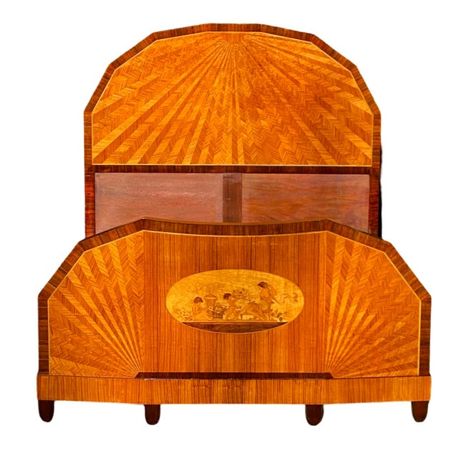 Stunning French Art Deco period Double Bed. It is an absolutely fabulous example of exotic timbers and craftsmanship. This...