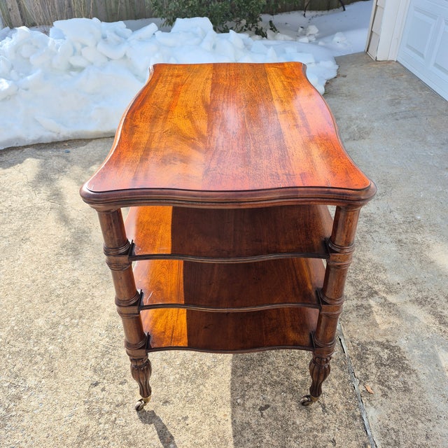 Late 20th Century Late 20th Century Henredon Regency Style Mahogany 4-Tier Side Tea Table Cart Dumbwaiter Etagere Accent Table (37x22") For Sale - Image 5 of 13
