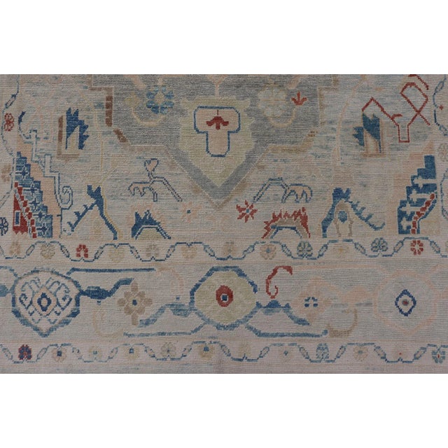 Modern Oushak Turkish Rug by Keivan Woven Arts, Light Blue & Ivory 8'5 X 11'9 For Sale - Image 9 of 12