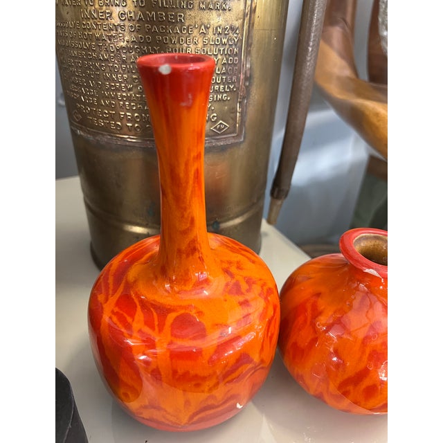 Orange Pair of Vintage Orange Ceramic Vases For Sale - Image 8 of 9