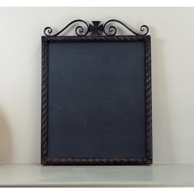 Vintage Spanish Revival Real Slate Chalkboard | Gothic Cross Wrought Iron Frame For Sale - Image 10 of 10