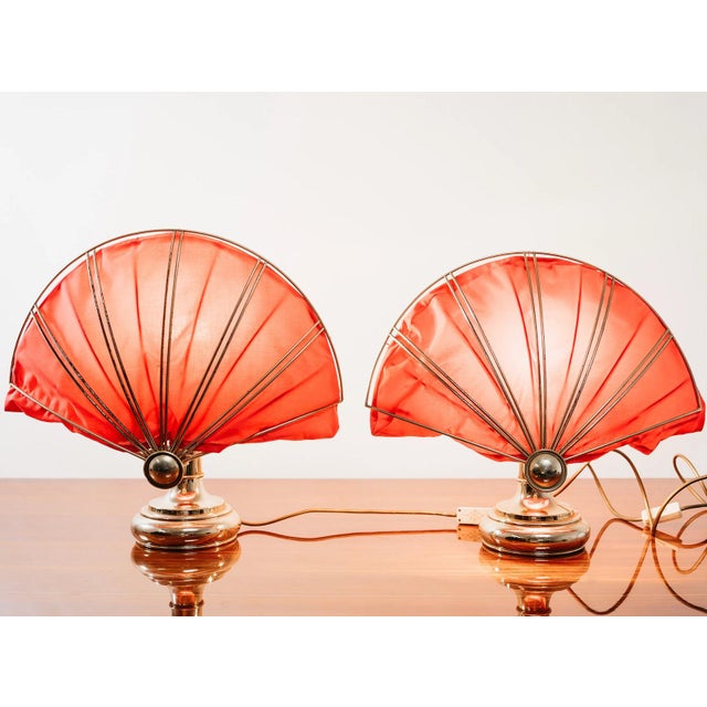 Hollywood Regency Brass Fan Table Lamps, 1970s, Set of 2 For Sale - Image 6 of 13
