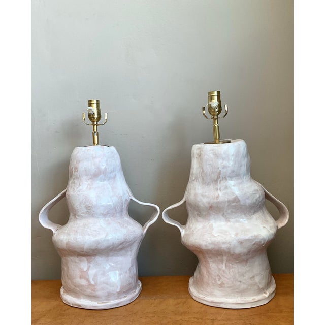 Vintage Biomorphic Slab Built Ceramic Lamps - A Pair For Sale - Image 12 of 12