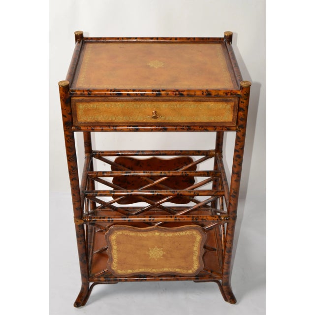 20th Century Maitland-Smith Faux Tortoise Bamboo Brass Pull Stand Magazine Racks For Sale - Image 13 of 13