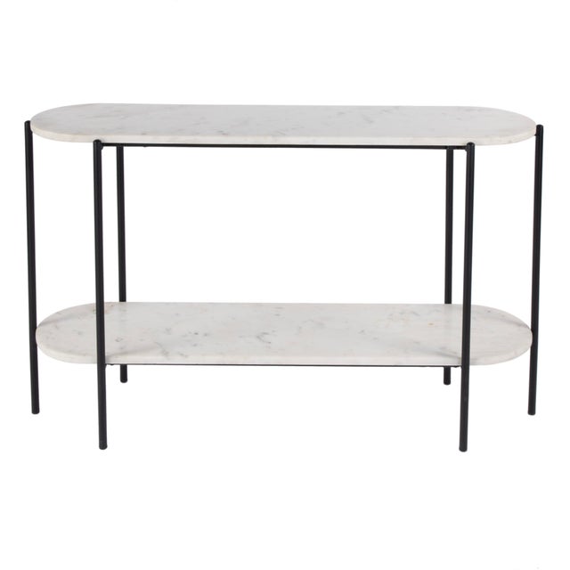 Modern Renaldo 49.5 in. W Elongated Marble and Iron 2-Tier Console Table, Metalworks For Sale - Image 3 of 7