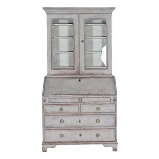 Early 19th Century Swedish Painted Secretary Cupboard in Grey with Patina For Sale
