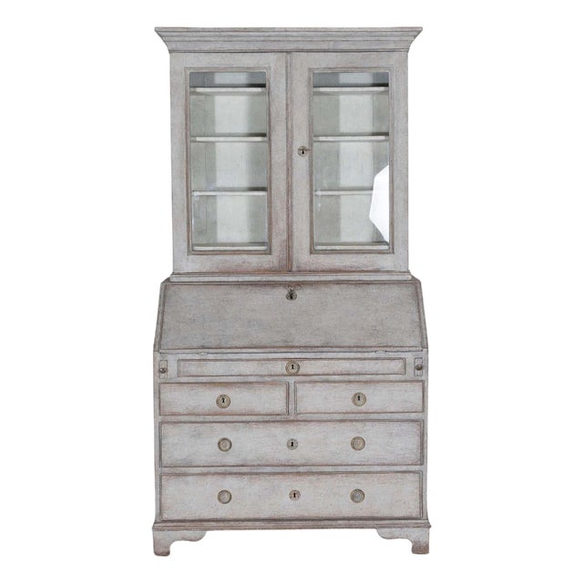Early 19th Century Swedish Painted Secretary Cupboard in Grey with Patina For Sale