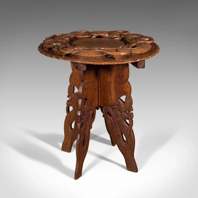 Art Deco 1940s Vintage Chinese Art Deco Elm Carved Occasional Table For Sale - Image 3 of 13