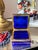1960s Cobalt / Lapiz Italian Opaline Glass Casket With Gold Mounts and Beautiful Enamel Detail For Sale - Image 10 of 12