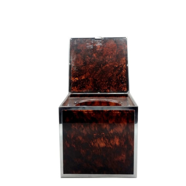 Squared Ice Bucket in Tortoise Shell Effect Acrylic and Chrome by Christian Dior, Italy, 1970s For Sale - Image 3 of 7