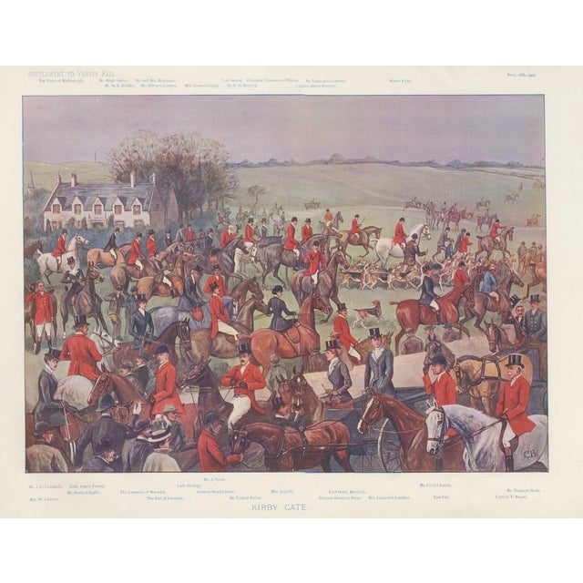 Vanity Fair Fox Hunting Chromolithograph, Quorn Hunt at Kirby Gate, 1901 : A lively and richly detailed Vanity Fair...