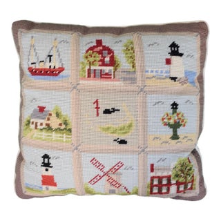 Erica Wilson Hand Needlepoint Nantucket Sampler Pillow For Sale