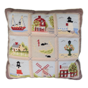 Erica Wilson Hand Needlepoint Nantucket Sampler Pillow