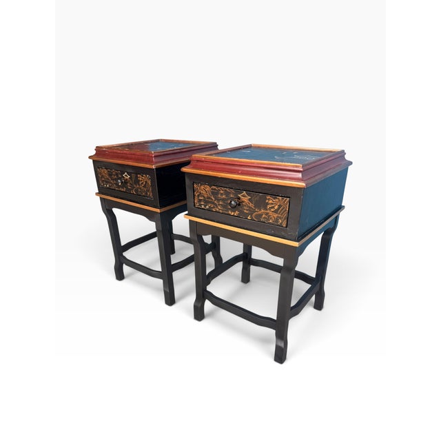 Chinoiserie Hand-Painted Gilt Asian Nightstands, Pair For Sale - Image 4 of 15
