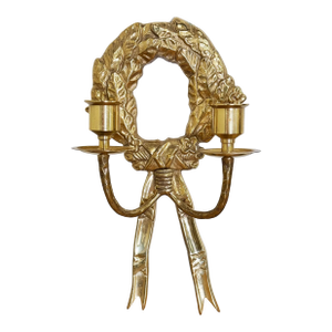 Vintage Brass Laurel Wreath Candle Wall Sconce