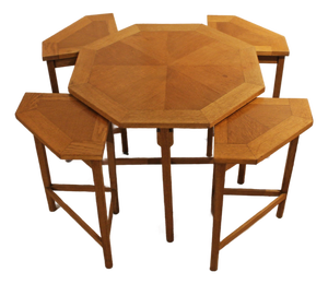Circa 1970s English Mid Century Modern Oak Coffee Table & Nesting Tables Set