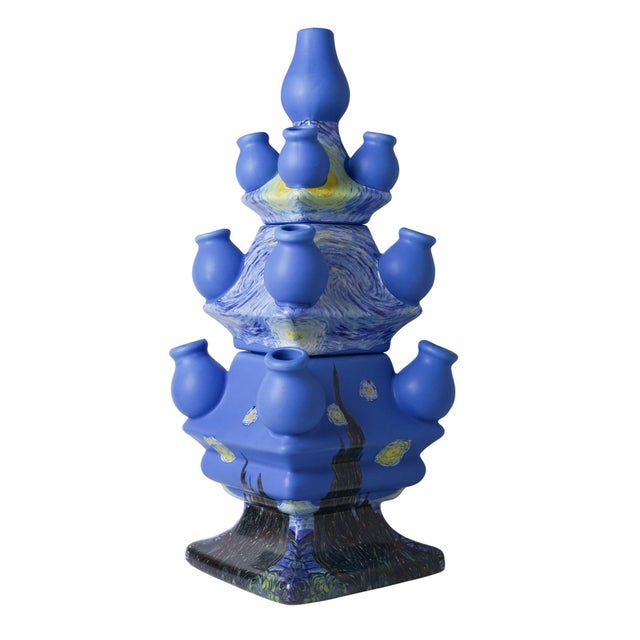 Dutch Delft Blue Ceramic Tulip Vases in the style of Vincent van Gogh, 2026, Set of 2 For Sale - Image 4 of 5