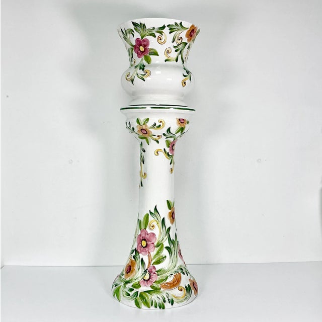 Vintage Portuguese Mediterranean Hollywood Regency Ceramic Planter & Stand - 2 Piece Set. For Sale - Image 9 of 13